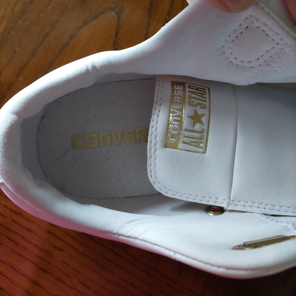 New White Leather Velcro Strap Converse Chuck Taylor Sneakers - Picture 4 of 6